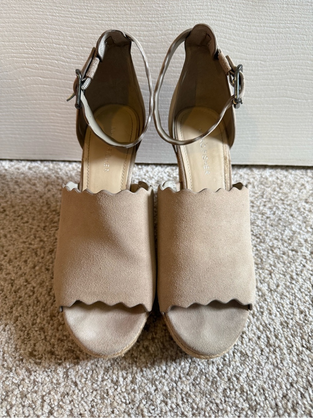 Marc Fisher Taupe Scallop-Edge Wedge Sandals